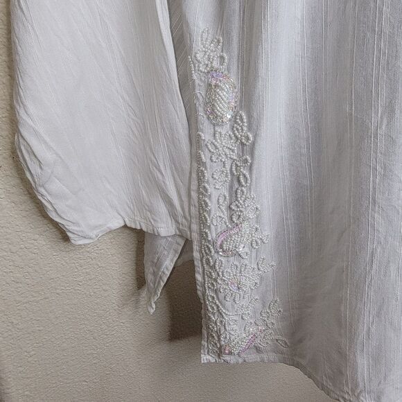 Daphne New York white beaded tunic top 1x - Picture 3 of 8